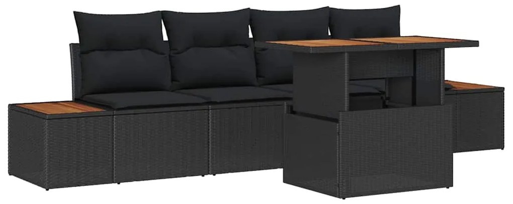Conjunto de Jantar de Jardim 5 Peças com Almofadas Preto Rattan de Pol