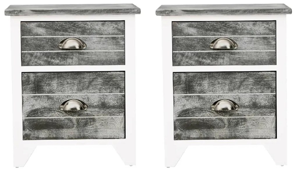 Mesa de cabeceira com 2 gaveta 2 pcs cinzento e branco