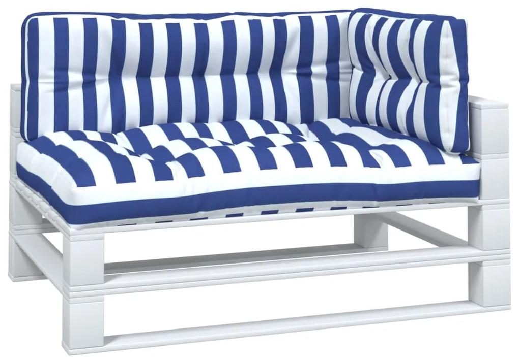 Almofadões para sofá de paletes 3 pcs tecido riscas azul/branco