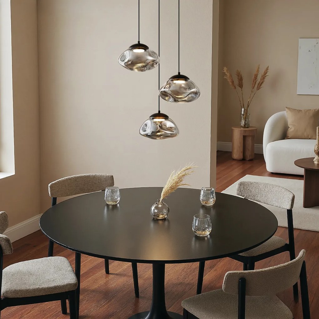 Candeeiro Pendente de Design Preto com Vidro Fumê 3 Luzes - Gus