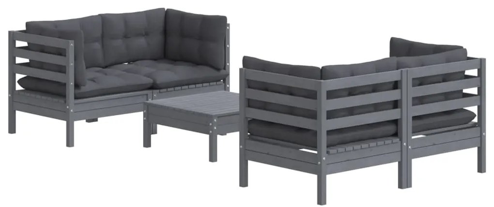 5 pcs conj. lounge de jardim com almofadões antracite pinho