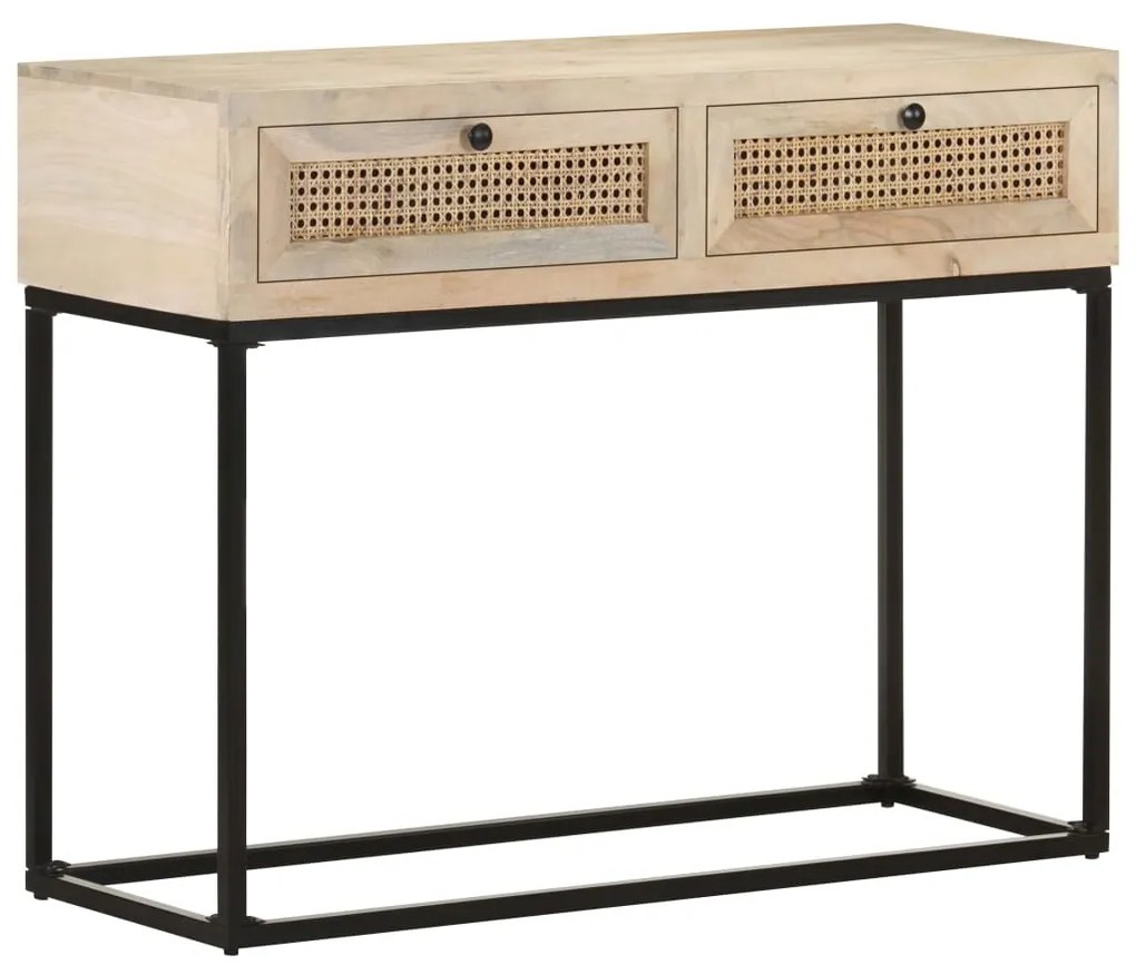 Mesa consola 100x35x76 cm mangueira maciça e palha natural
