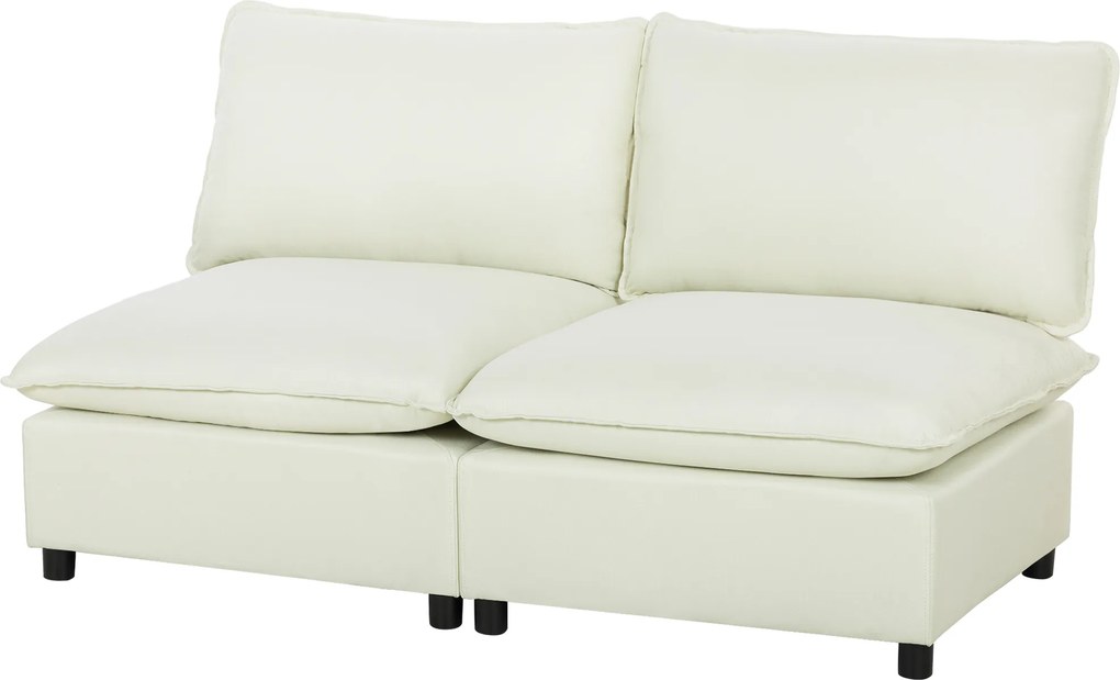Sofá modular de 2 lugares 146 (C) x 85 (P) x 78 (A) cm, sofá de sala moderno de 146 cm sem braços, com assento largo e almofadas, cor creme