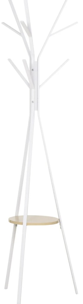 HOMCOM Cabide de Pé Metálico para Pendurar Roupa Bolsas com 9 Ganchos e Prateleira Cabide de Pé Moderno 45x45x180 cm Branco