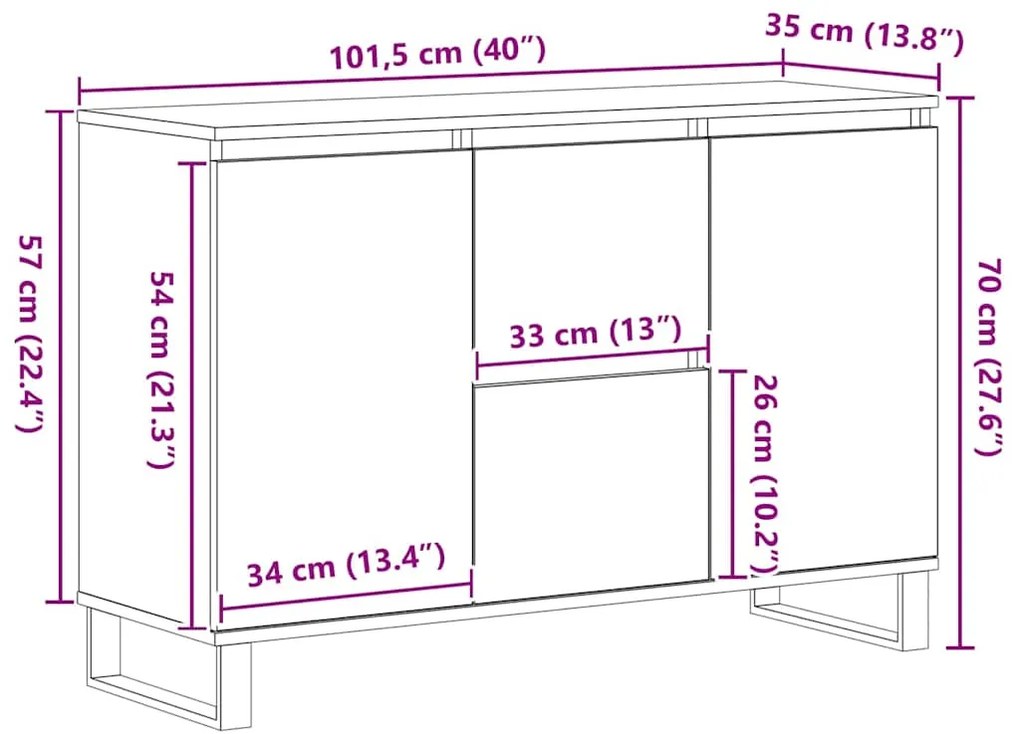 Buffet vidaXL Carvalho Preto 104x35x70 cm Madeira Compensada