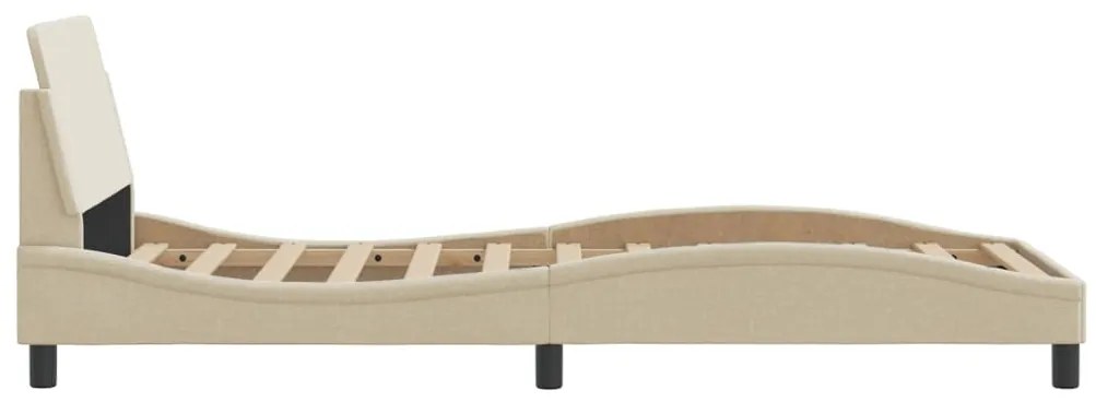 Estrutura de cama c/ cabeceira tecido cor creme 90x190 cm