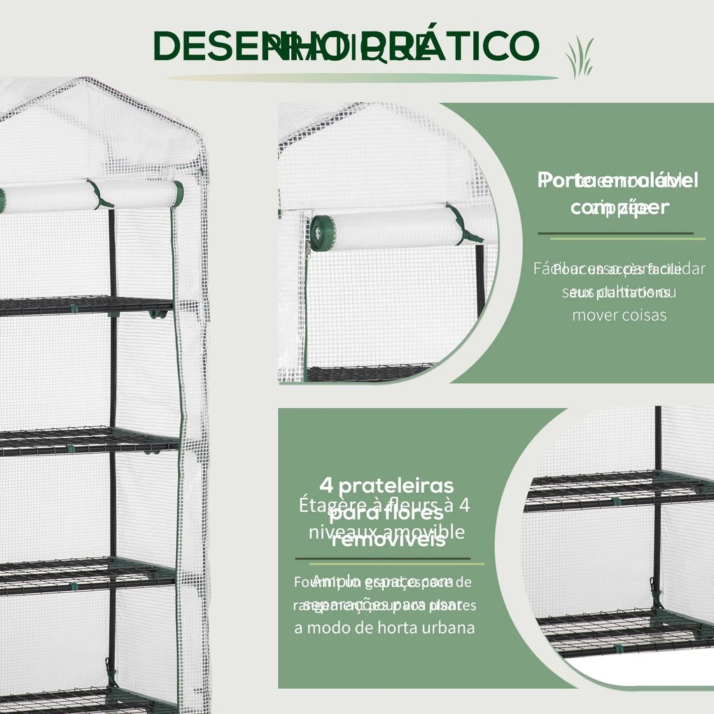 Estufa de Jardim com 4 Prateleiras e Cobertura de PE Estufa de Aço par