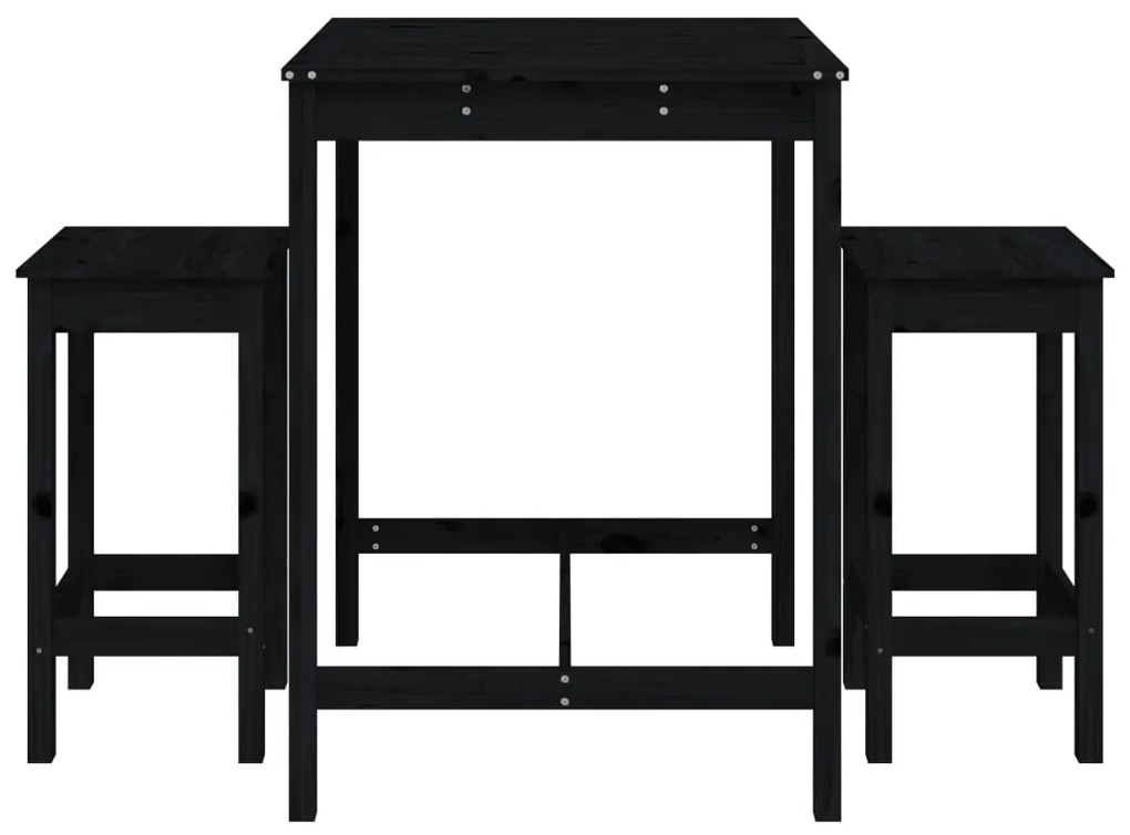 3 pcs conjunto de bar para jardim pinho maciço preto