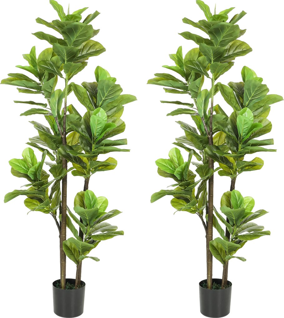 Conjunto de 2 plantas artificiais de interior com 150 cm, planta artificial de figueira-lira com vaso de cimento, verde