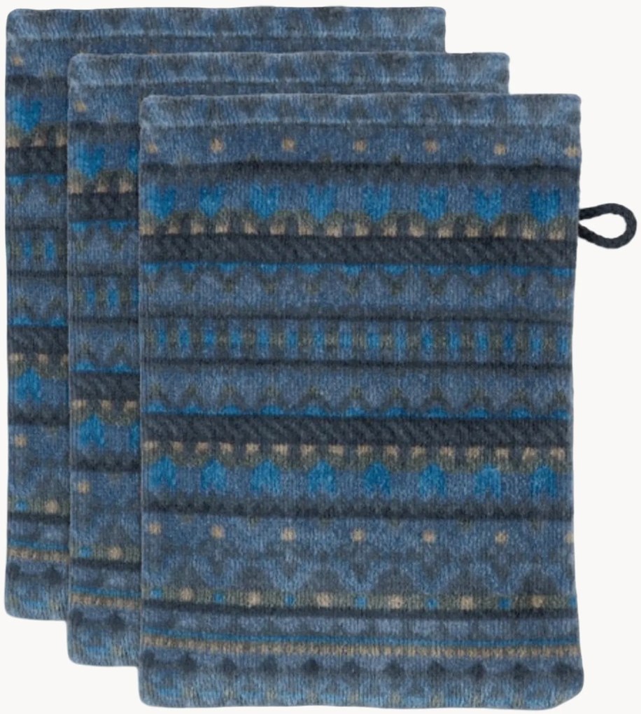 Luvas de banho em veludo e algodão felpudo Geometric Print, conjunto de 3