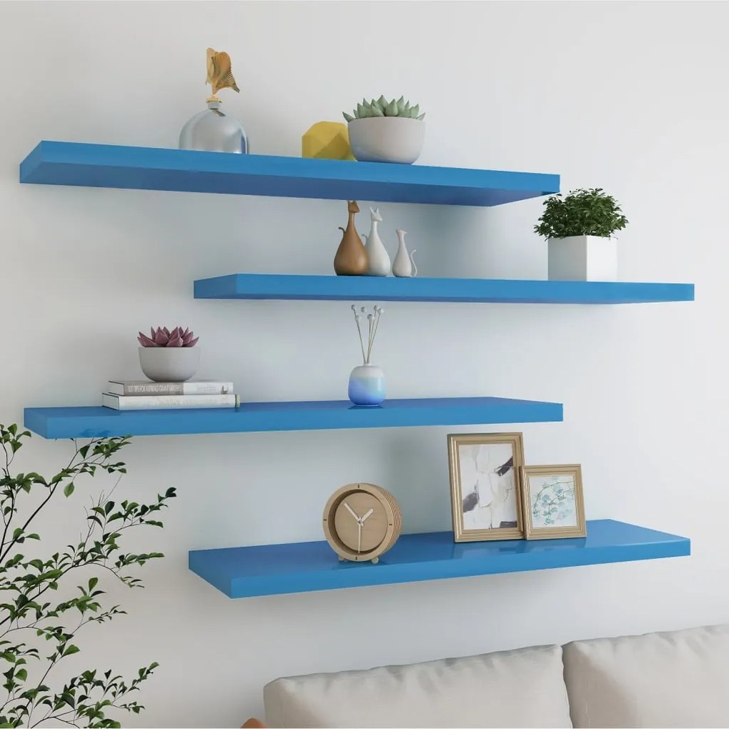 vidaXL Prateleiras de parede suspensas 4 pcs 90x23,5x3,8cm MDF azul