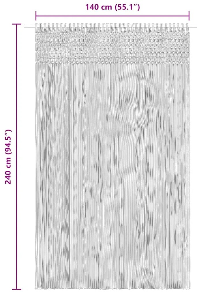Cortina em macramé 140x240 cm algodão cinzento-acastanhado