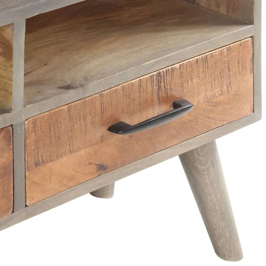 Móvel TV 130x35x51 cm madeira mangueira áspera maciça cinzento