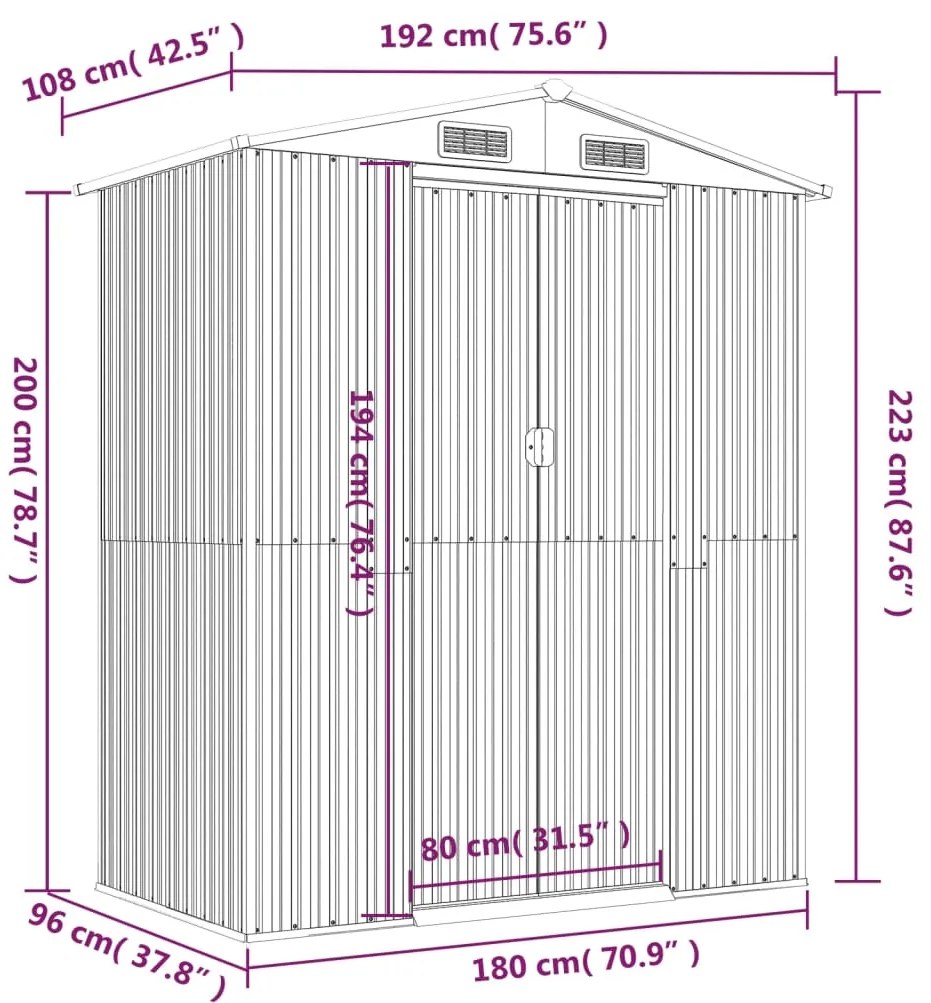 Abrigo de jardim 192x108x223 cm aço galvanizado cinzento-claro