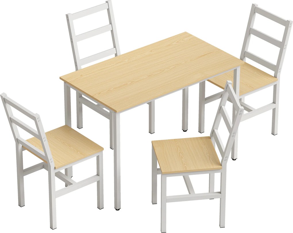 HOMCOM Conjunto Mesa de Jantar com 4 Cadeiras, Mesa Retangular 108 cm, Cadeiras com Encosto em Ripas, Carvalho e Branco | Aosom Portugal