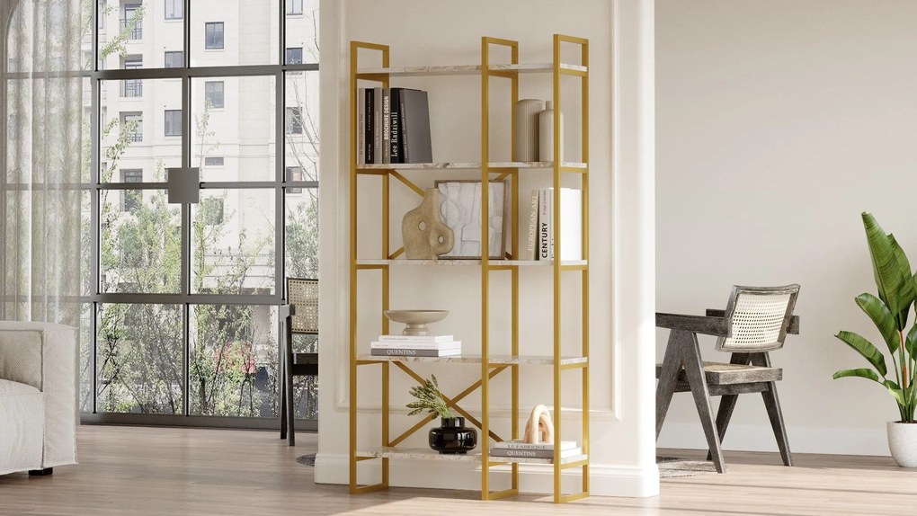 Estante VG4 – Mármore Branco e Dourado – 87,5x175x30 cm