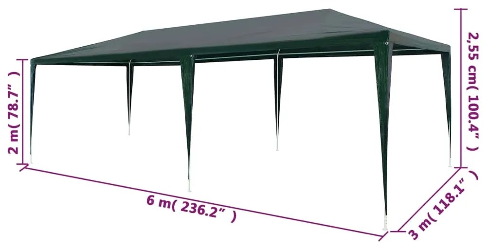 Tenda para festas 3x6 m PE verde