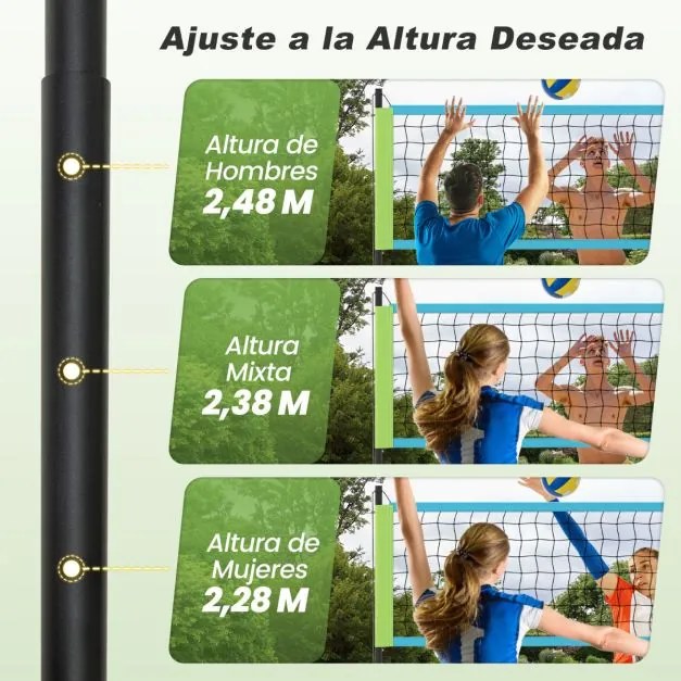 Conjunto de rede de voleibol portátil para exterior Sistema de rede de voleibol de alta resistência com postes ajustáveis em altura Azul + Verde