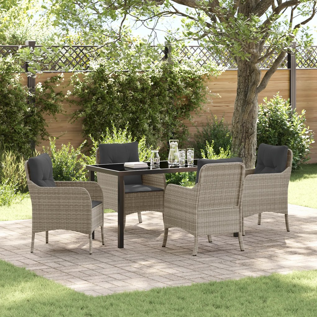 vidaXL Conjunto de Jantar de Jardim com Almofadas Cinzento-claro Vime PE