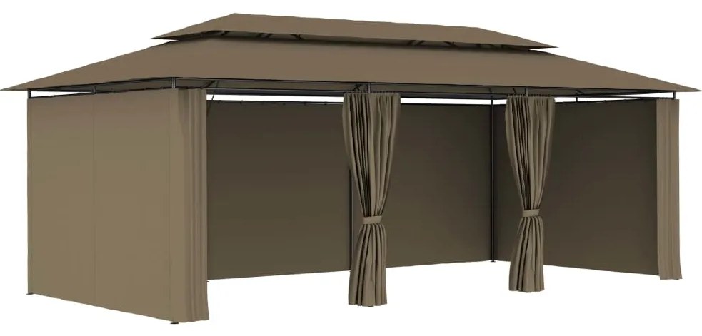 Gazebo c/ cortinas 600x298x270 cm 180 g/m² cinzento-acastanhado