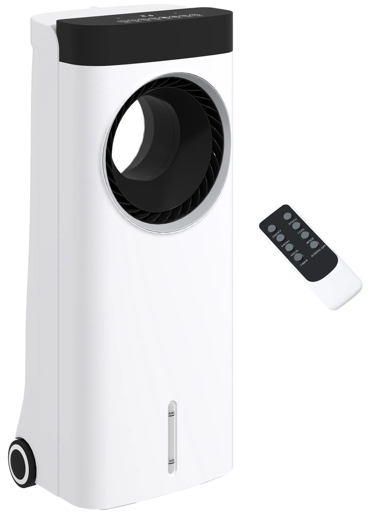 HOMCOM Climatizador 3 em 1 75W com 6 Velocidades Temporizador até 24H Depósito de 6,5 L Oscilação de 60º 34x25,5x80 cm Branco