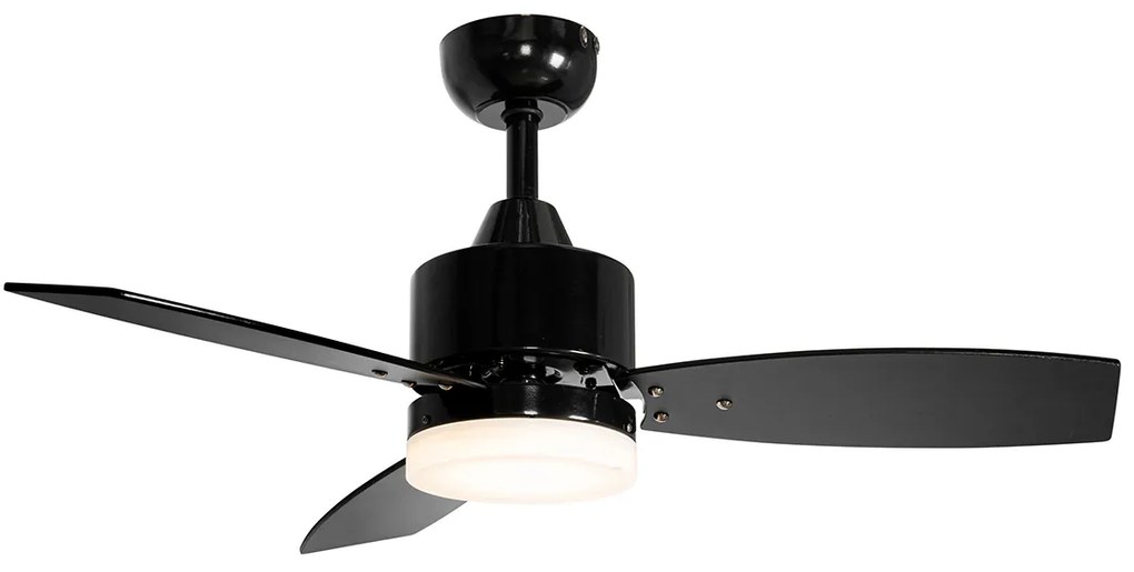 Ventilador de teto exterior preto com LED e controlo remoto IP44 - Toledo Moderno