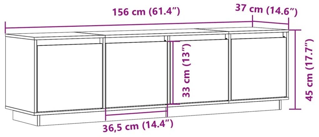 Móvel de TV 156x37x45 cm madeira de pinho maciça branco