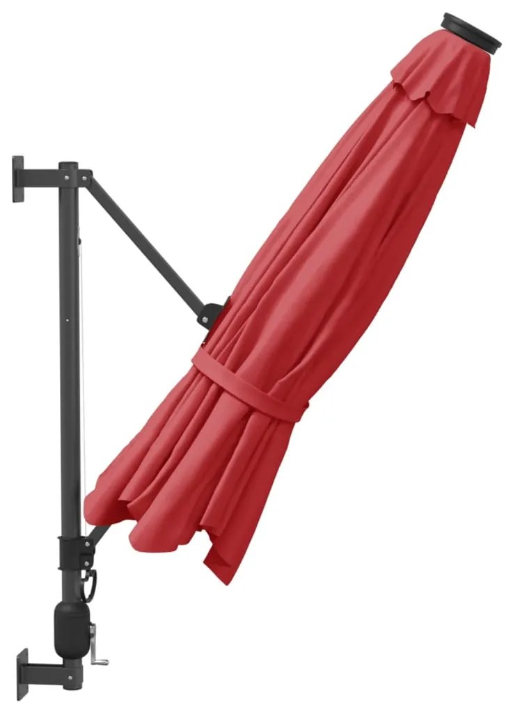 Guarda-sol de parede com luzes LED 290 cm vermelho brilhante