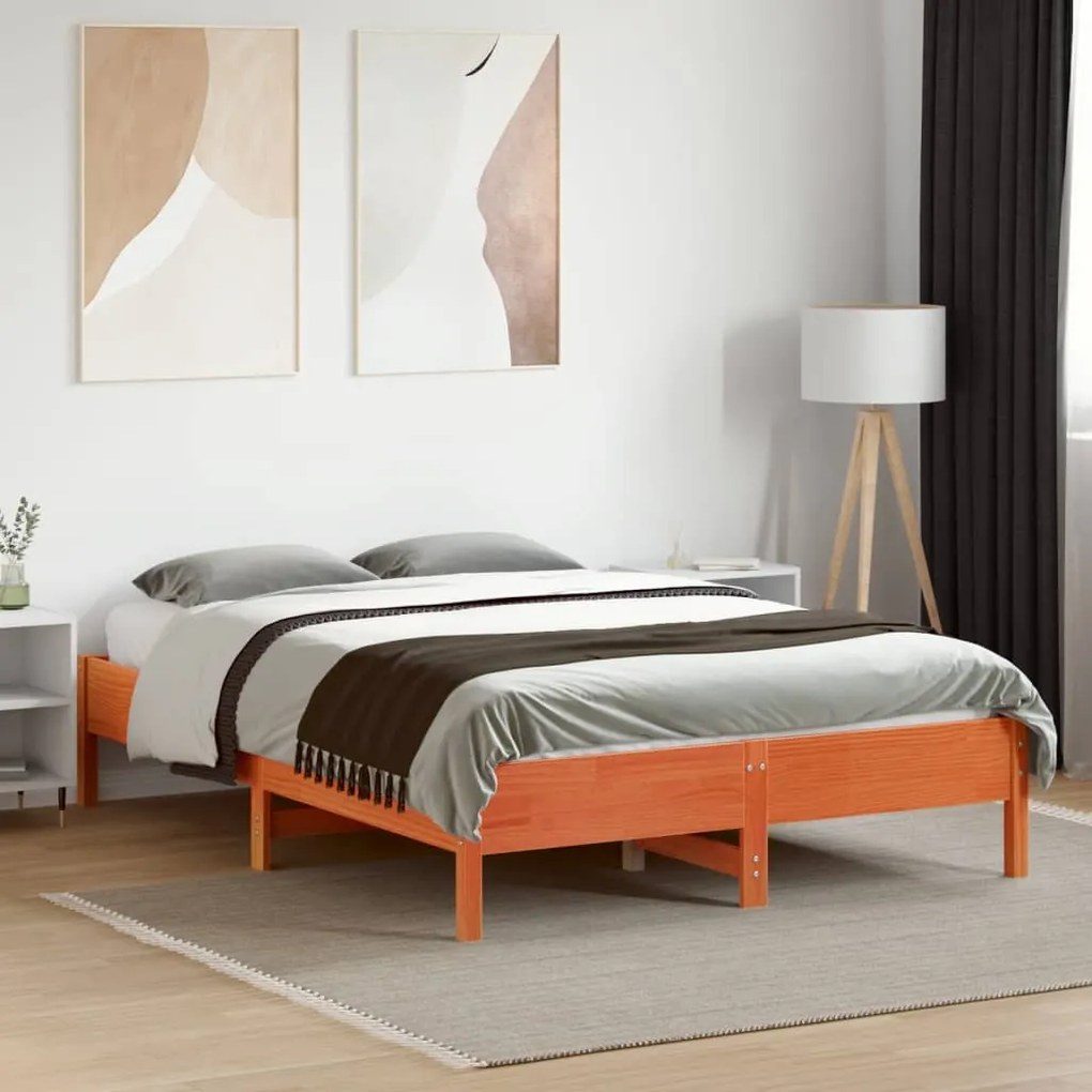 Cama sem colchão 140x190 cm pinho maciço castanho-mel