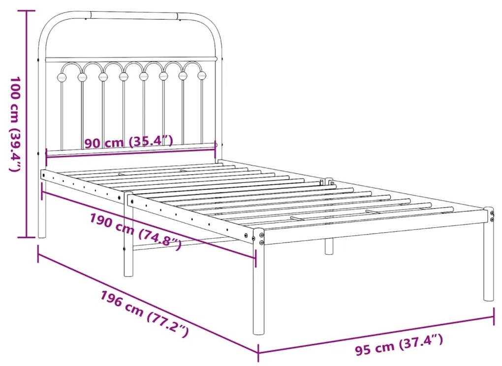 Estrutura de cama com cabeceira 90x190 cm metal preto