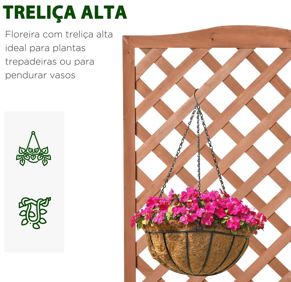Floreira com Treliça de Madeira Caixa de Plantio com Suporte para Plantas Trepadeiras para Cultivos 70x28x117 cm Madeira