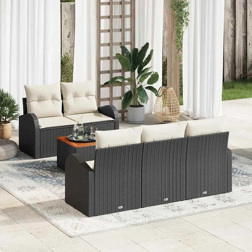 vidaXL Conjunto de Sofá de Jardim 6 pcs Preto e Creme vime PE