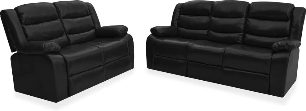 2 pcs conjunto de sofás reclináveis couro artificial preto