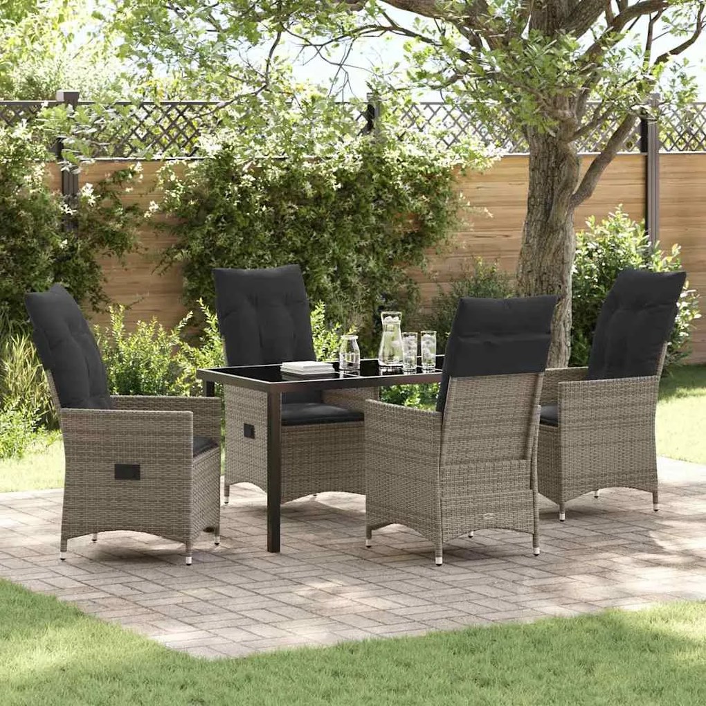 vidaXL Conjunto de Jantar de Jardim com 5 Peças e Almofadas em Cinza de Rattan