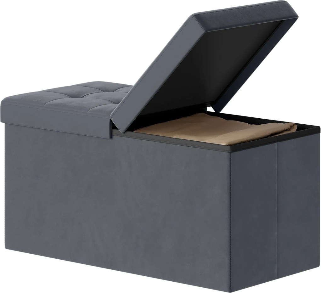 Banco com tampa, 38 x 76 x 38 cm com espaço de arrumação, para a entrada cinzento