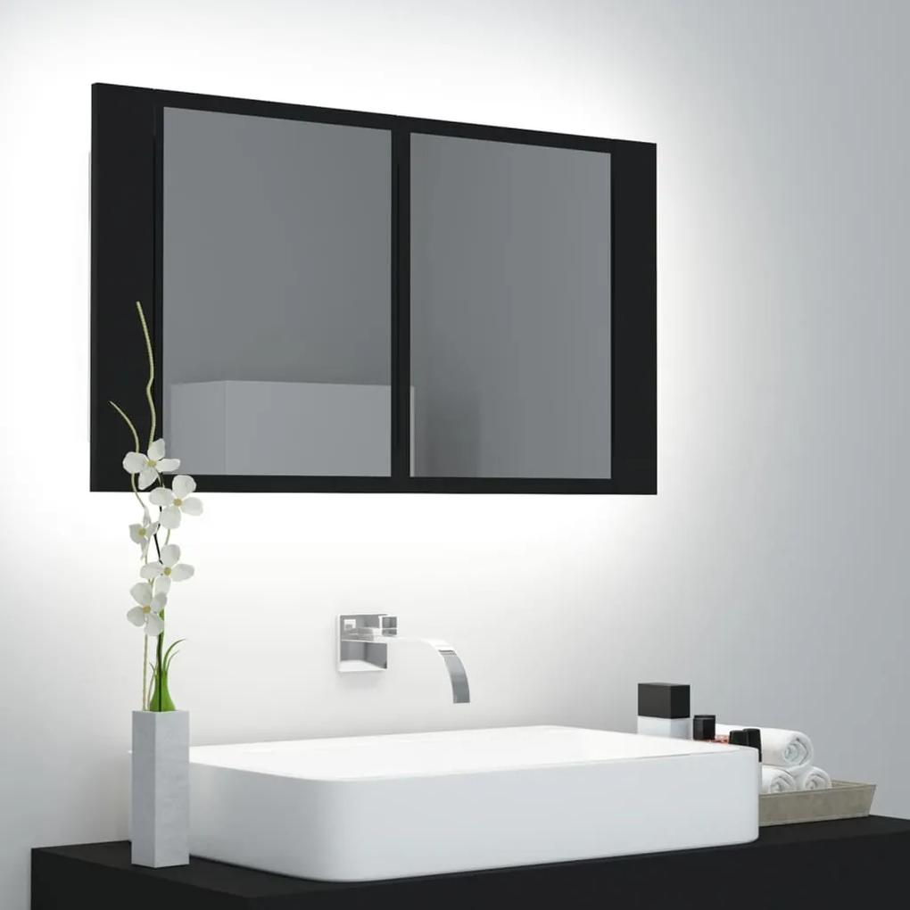 804965 vidaXL Armário espelhado casa de banho LED 80x12x45 cm acrílico preto