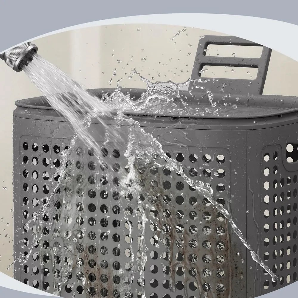 Cesto de roupa suja em plástico, cesto de 75 L, 42,5 x 33 x 57 cm cinzento escuro
