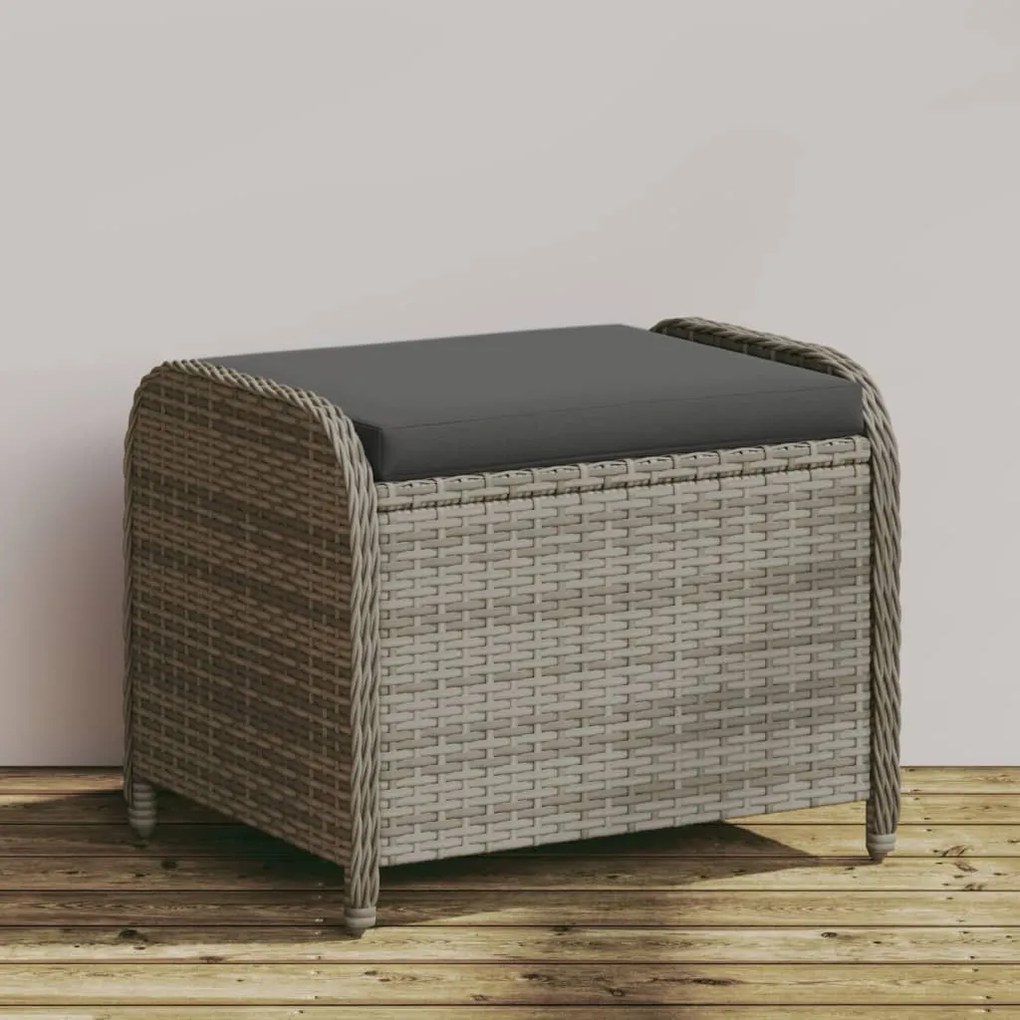vidaXL Banco de jardim com almofadão 58x46x46 cm vime PE cinzento