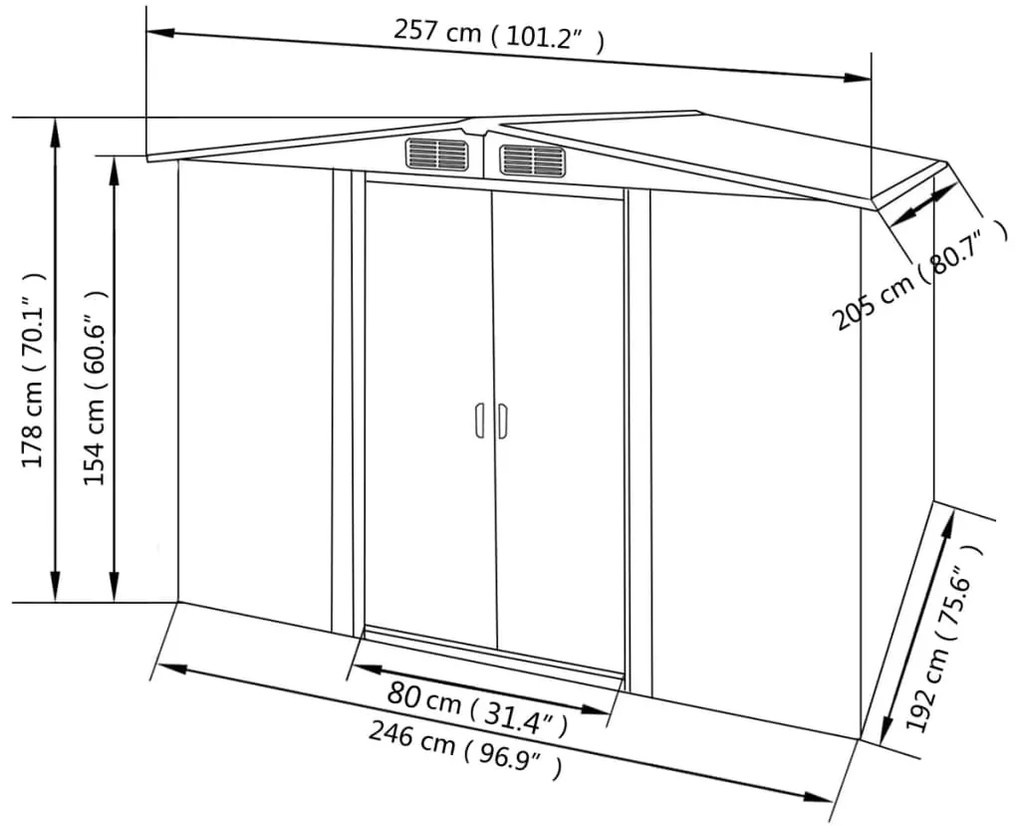 Abrigo de Jardim em Aço Galvanizado - Cinzento - 257x205x178 cm