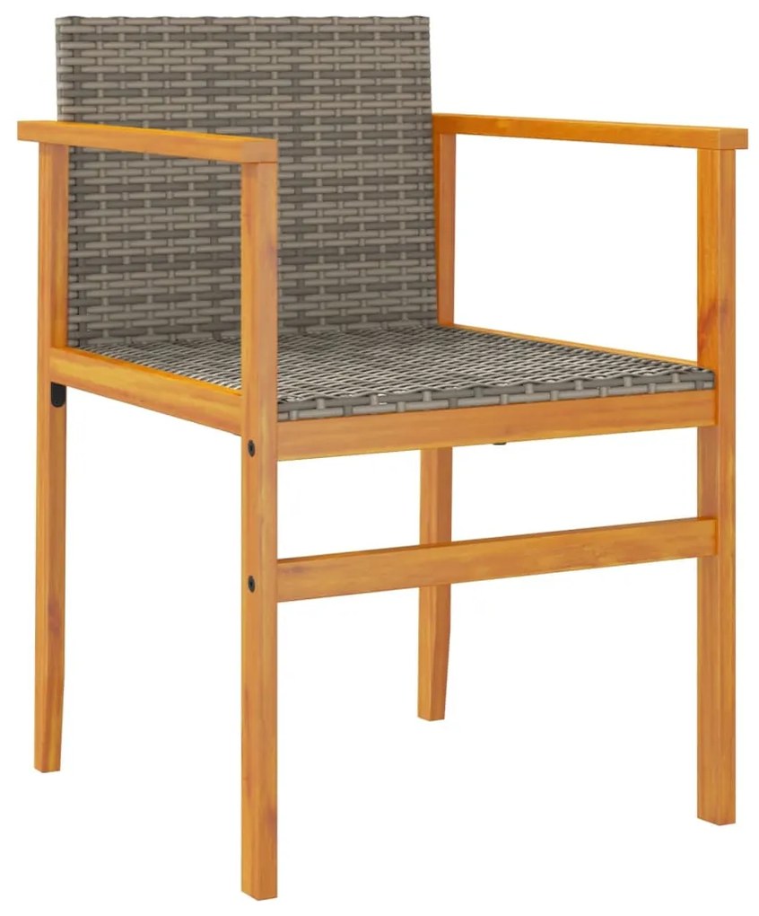 Cadeiras de jardim 2 pcs vime PE/madeira maciça cinzento