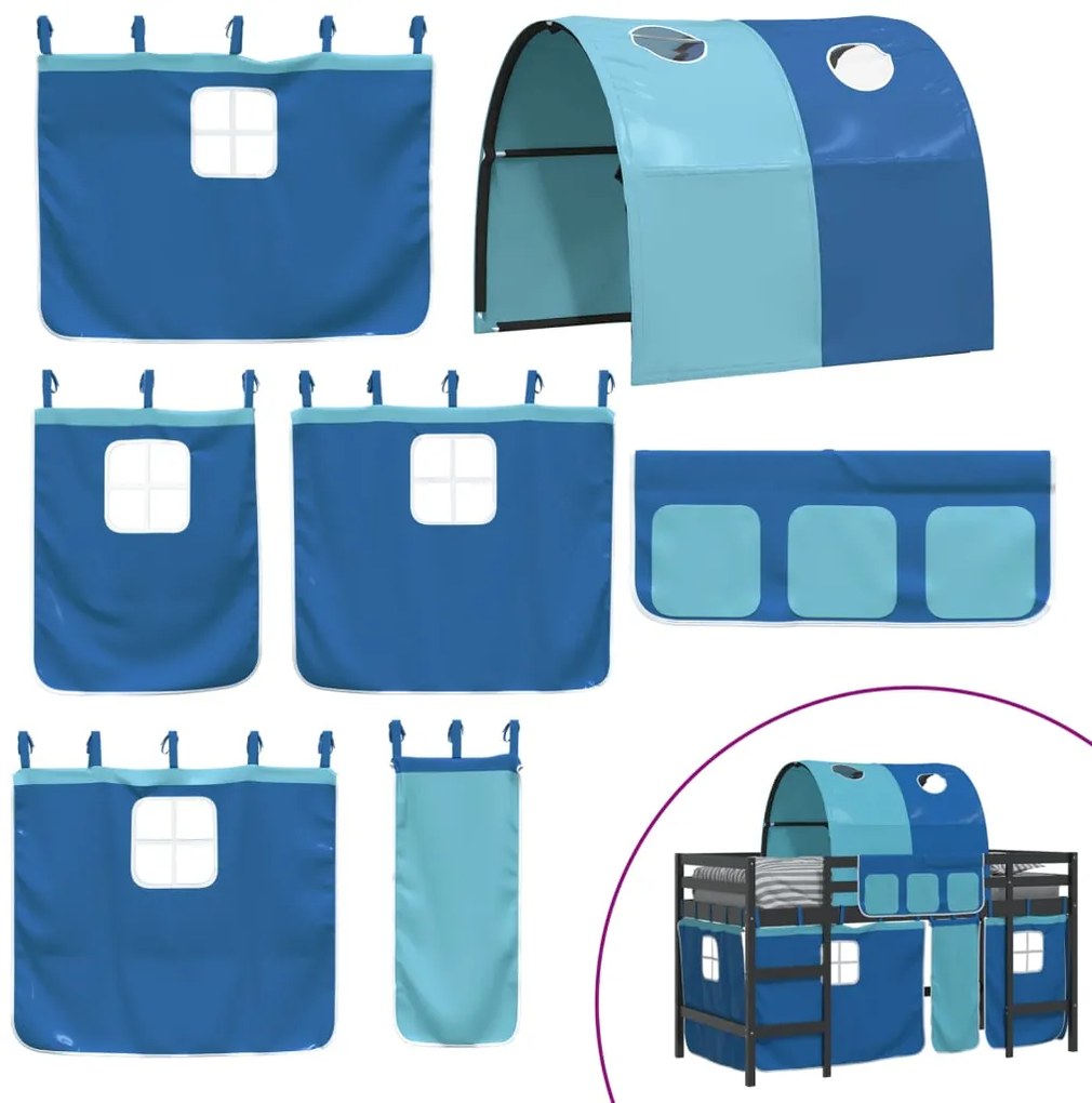 Cama alta p/ criança c/ túnel 90x200 cm pinho maciço azul