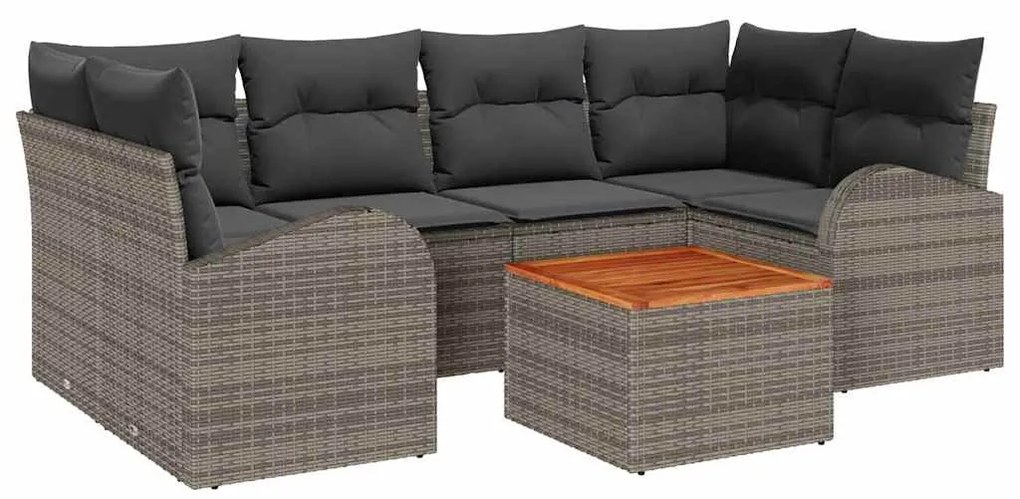 Conjunto de Sofá de Jardim de 7 Peças com Almofadas Cinza Polyrattan A