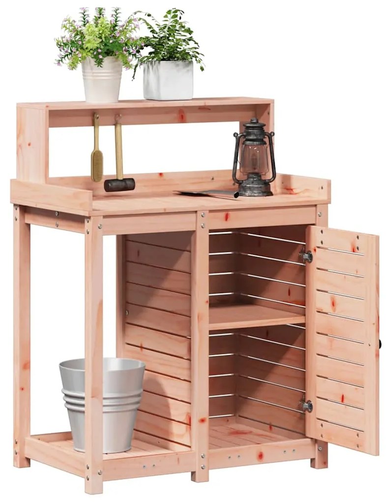 Mesa de jardinagem com prateleiras madeira de douglas maciça