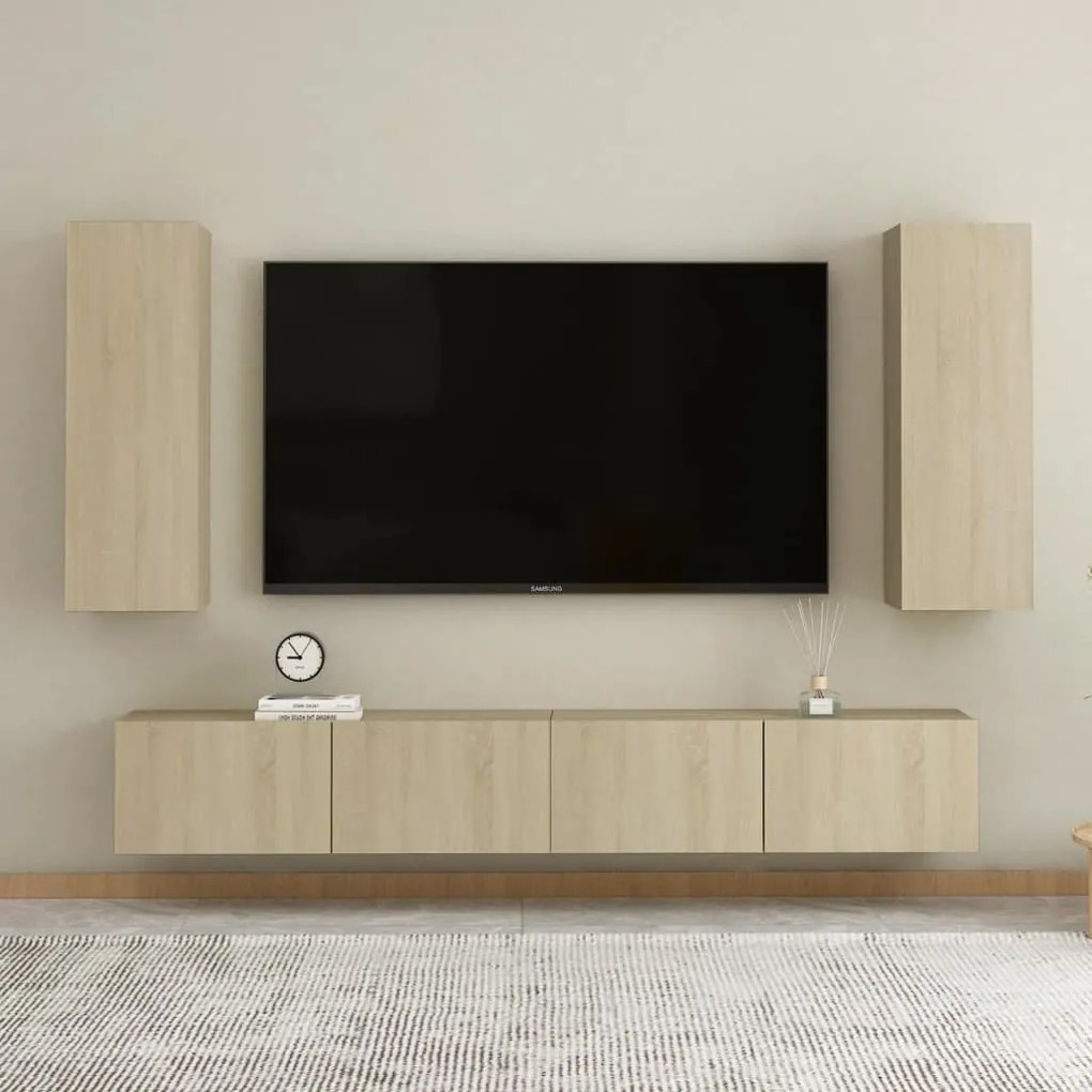 4pcs conjunto móveis de TV derivados de madeira carvalho sonoma