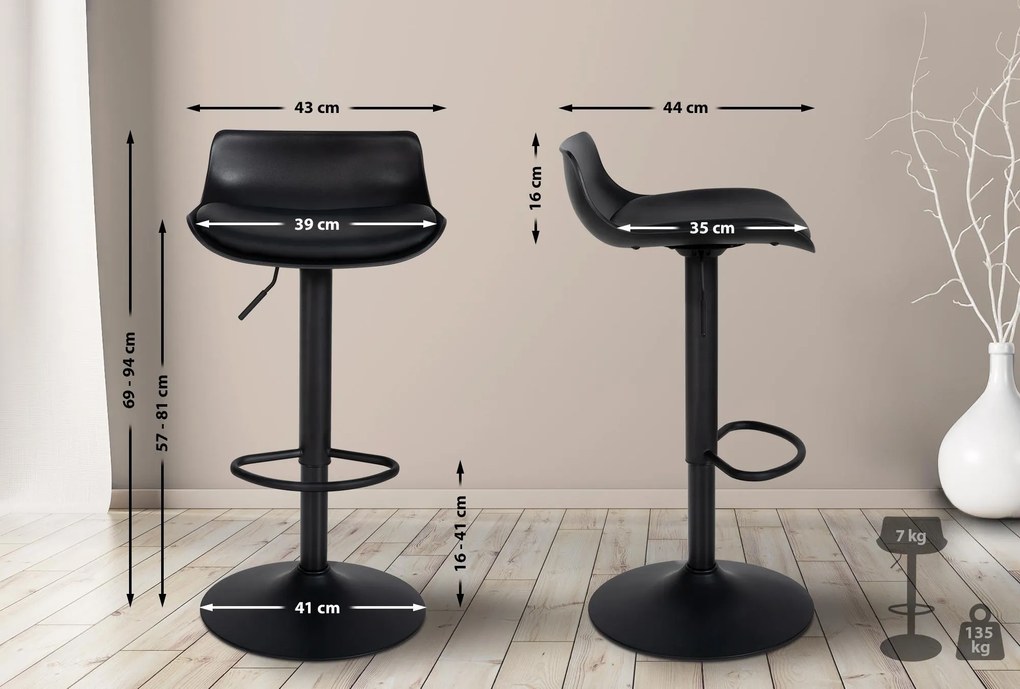 Conjunto de 4 bancos altos em couro sintético 69-94 x 43 x 44 cm preto