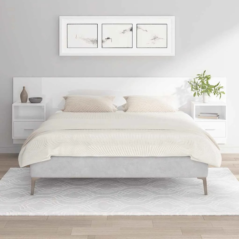 vidaXL Armário cabeceira +armários madeira processada branco brilhante