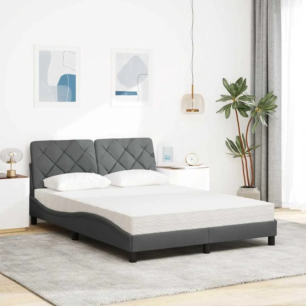 Cama com colchão 140x200 cm tecido cinzento-escuro
