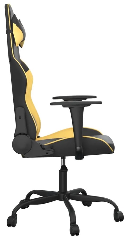 Cadeira gaming massagens couro artificial preto e dourado