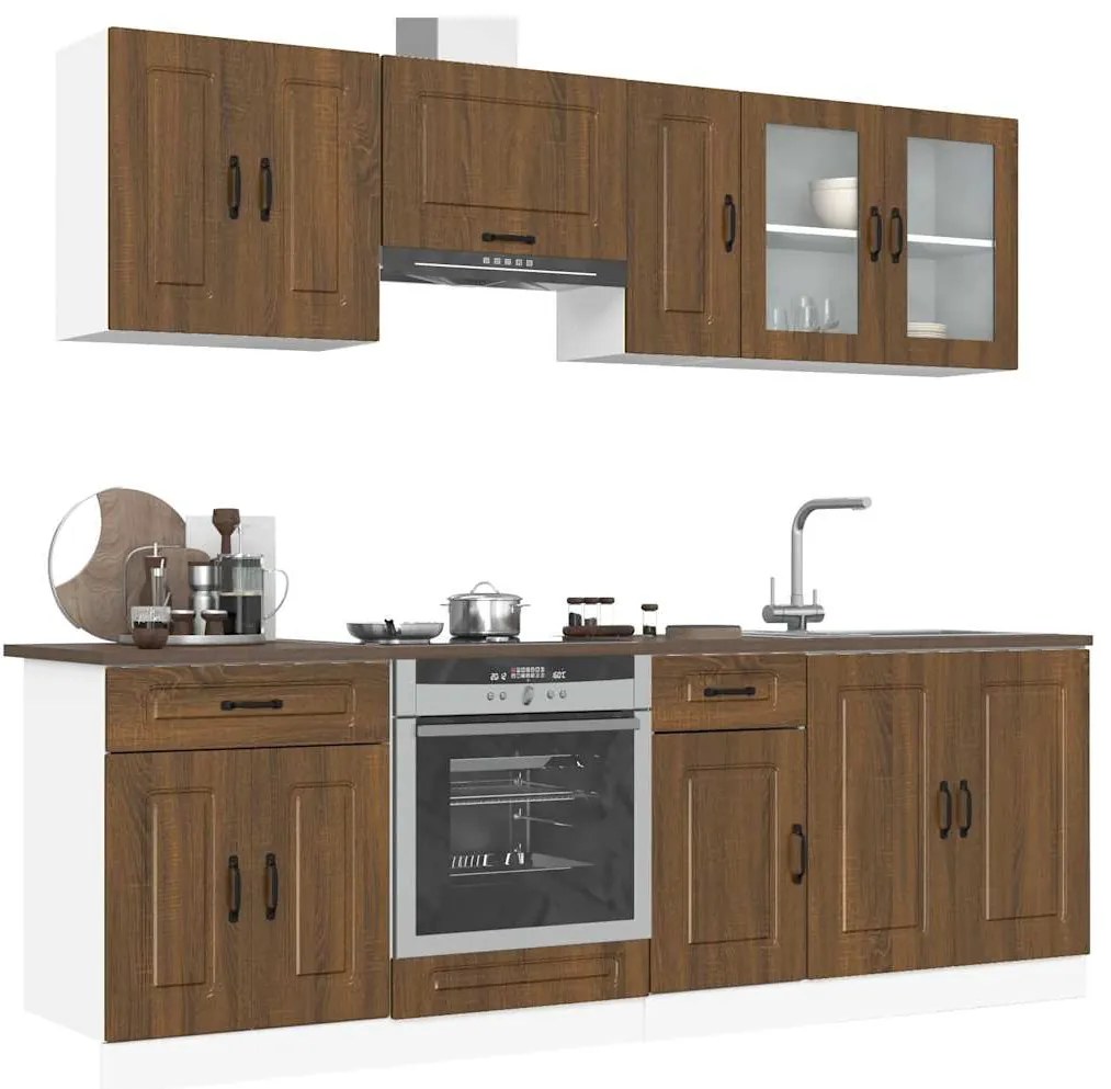 8 peças armário de cozinha conjunto Kalmar carvalho castanho