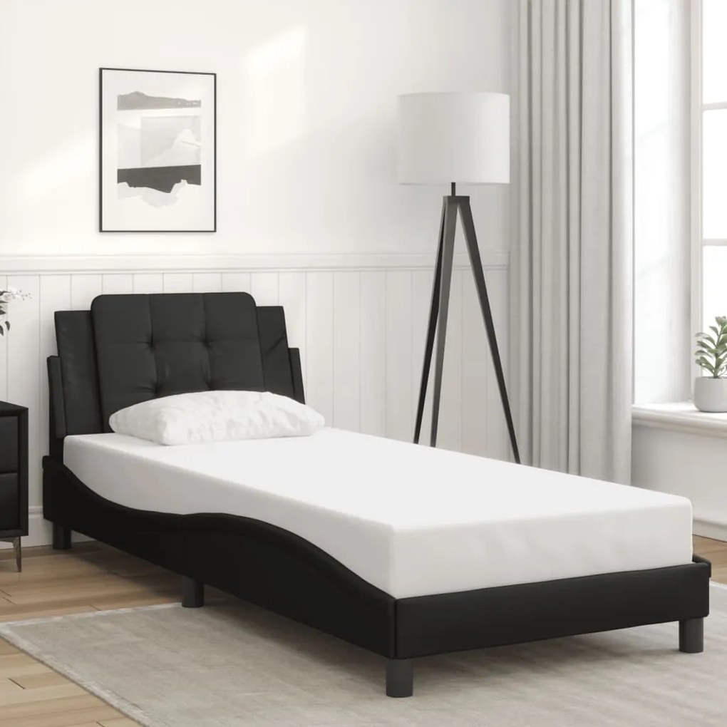 Estrutura de cama c/ luzes LED 90x190 cm couro artificial preto